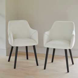 Amelia Whitewash Extendable Dining Table Set - 6 Seater - Freya Boucle Carver Chairs - Black Legs - thumbnail 3
