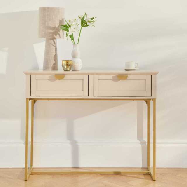Ines 2 Drawer Console Table - Taupe & Gold - image 1
