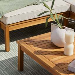 Dakota Wooden Garden Corner Sofa Set with Cream Parasol - Sand Cushions - thumbnail 6