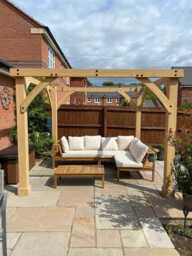 Dakota Wooden Garden Corner Sofa Set with Cream Parasol - Sand Cushions - thumbnail 3