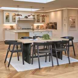 Priya Whitewash Dining Table Set  - 6 Seater - Ella Wooden Chairs - Black Legs