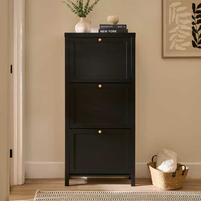 Charlie 3 Door Shoe Cabinet - Noir Black - image 1