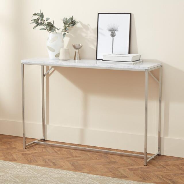 Jay Marble Effect Console Table - Chrome Legs - image 1
