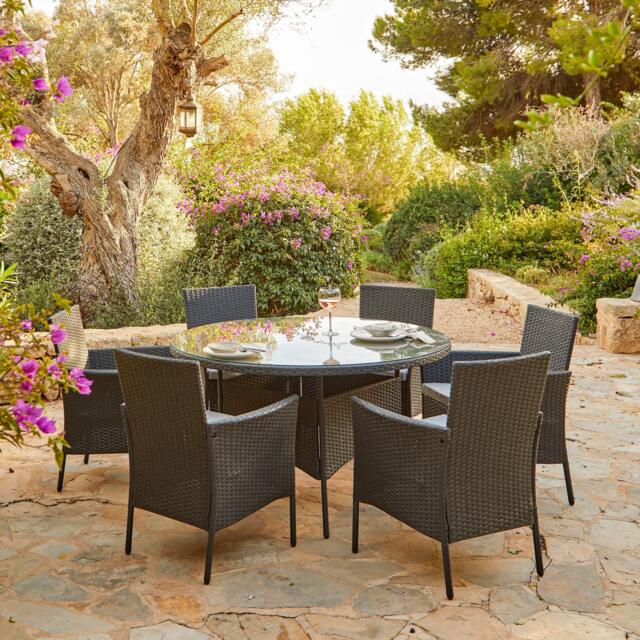 Kemble 6 Seater Garden Round Dining Table - Black - image 1