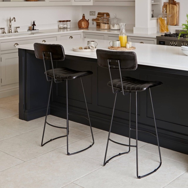 Jayden Black Leather Tall Bar Stools - Set of 2 - Black Metal Legs - image 1