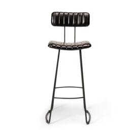Jayden Black Leather Tall  Bar Stools - Set of 2 - Black Metal Legs - thumbnail 3