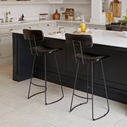 Jayden Black Leather Tall  Bar Stools - Set of 2 - Black Metal Legs - thumbnail 1