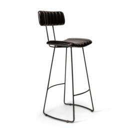 Jayden Black Leather Tall  Bar Stools - Set of 2 - Black Metal Legs - thumbnail 5