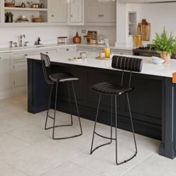 Jayden Black Leather Tall  Bar Stools - Set of 2 - Black Metal Legs - thumbnail 2