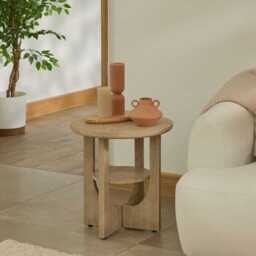 Delphi Light Brushed Acacia Side Table - thumbnail 1