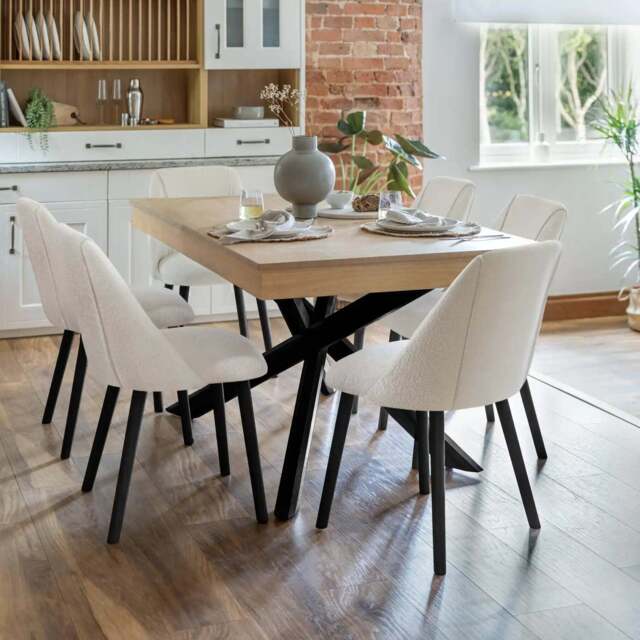 Amelia Whitewash Dining Table Set - 6 Seater - Freya Boucle Dining Chairs - Black Legs - image 1
