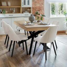 Amelia Whitewash Dining Table Set - 6 Seater - Freya Boucle Dining Chairs - Black Legs - thumbnail 1
