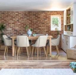 Ella 160cm Pale Oak Dining Table Set - 6 Seater - 4 Freya Dining Chairs with  2 Freya Armchairs - Sand with Pale Oak Legs