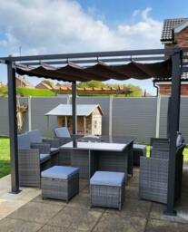 Cube 10 Seater Rattan Outdoor Dining Set with Cream Parasol - Grey Weave - thumbnail 2