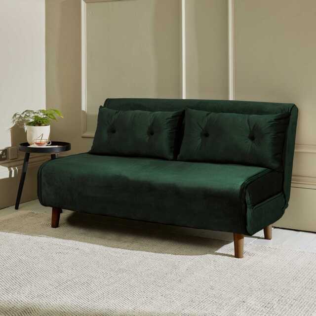 Una 2 Seater Double Sofa Bed - Green Velvet - image 1