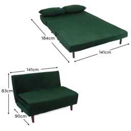 Una 2 Seater Double Sofa Bed - Green Velvet - thumbnail 6