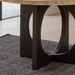 Jade Mango Wood Round Dining Table Set - 4 Seater - Freya Boucle Dining Chairs with Black Legs - thumbnail 5