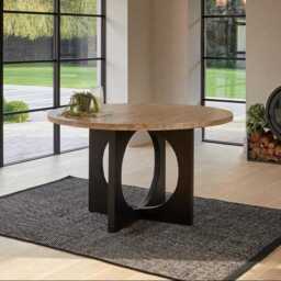 Jade Mango Wood Round Dining Table Set - 4 Seater - Freya Boucle Dining Chairs with Black Legs - thumbnail 3