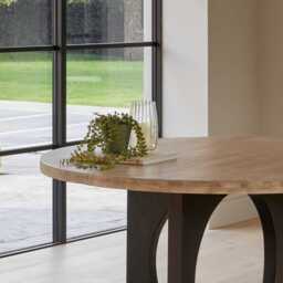 Jade Mango Wood Round Dining Table Set - 4 Seater - Freya Boucle Dining Chairs with Black Legs - thumbnail 4