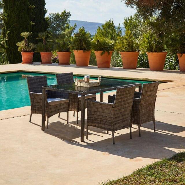 Marston 4 Seater Rattan Garden Dining Set - Grey - Glass Top - image 1