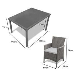Marston 4 Seater Rattan Garden Dining Set - Grey - Glass Top - thumbnail 6