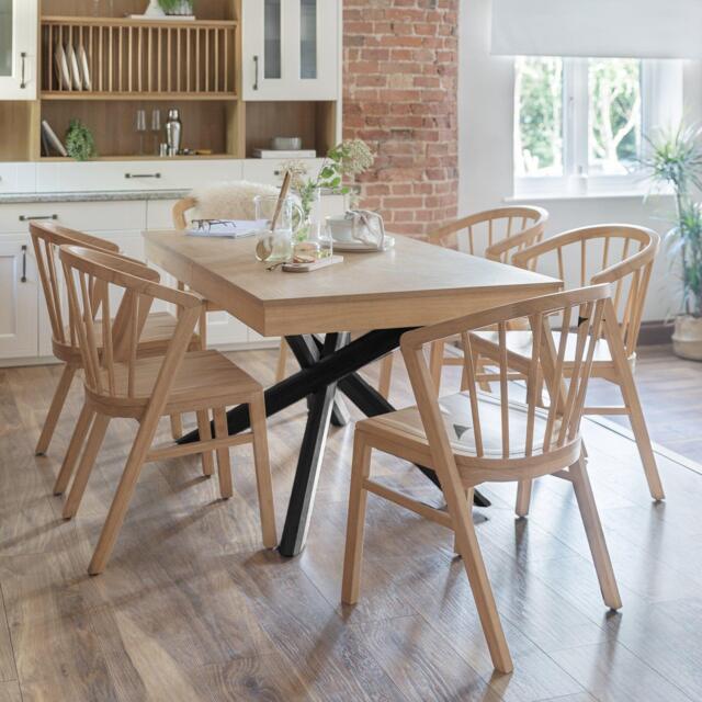 Amelia Whitewash Dining Table Set - 6 Seater - Mabel Pale Oak Spindle Back Chairs - image 1