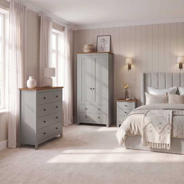 Bampton 3 Piece Bedroom Set - Chest of 4 Drawers - Stone Grey - image 1