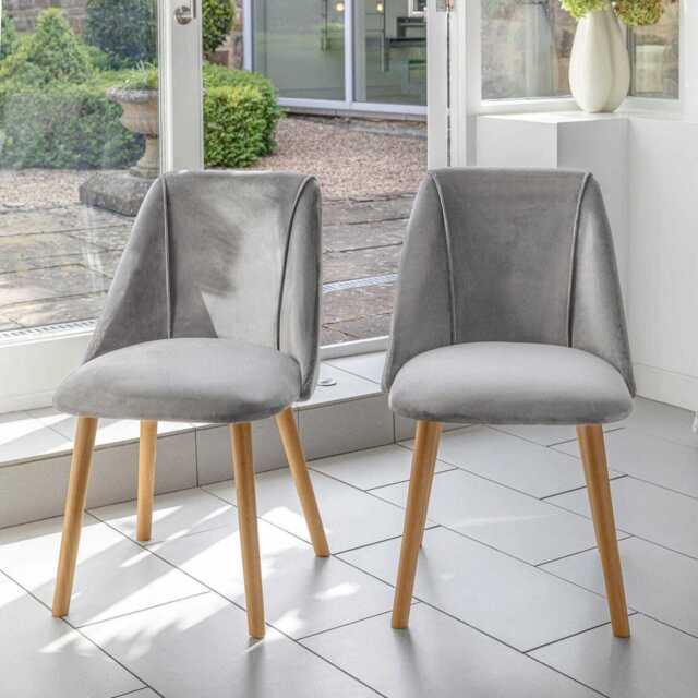 Freya Mist Grey Dining Chairs - Set of 2 - Pale Oak Legs - image 1