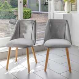 Freya Mist Grey Dining Chairs - Set of 2 - Pale Oak Legs