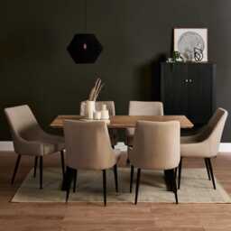 Atlas Chalked Mango Wood Dining Table Set -  6 Seater - Maeve Soft Beige Dining Chairs - Black Oak Legs - thumbnail 6