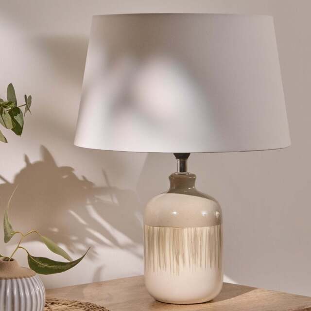 Arundel 24cm Clay Ceramic Lamp Base & Coningsby Snow White Cotton Lampshade - 30cm - image 1
