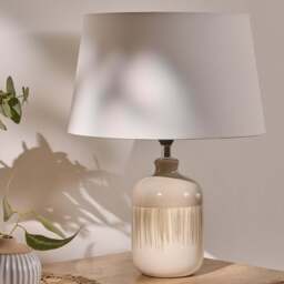 Arundel 24cm Clay Ceramic Lamp Base & Coningsby Snow White Cotton Lampshade - 30cm - thumbnail 1