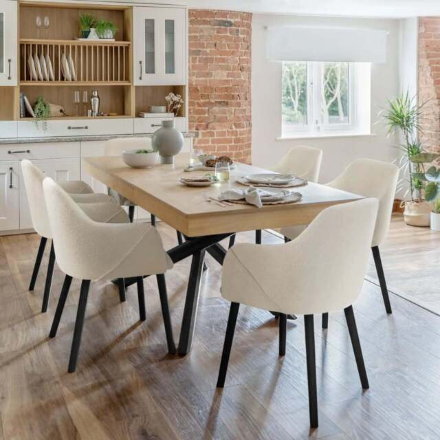 Amelia Whitewash Dining Table Set - 6 Seater - Freya Boucle Carver Chairs - Black Legs - image 1