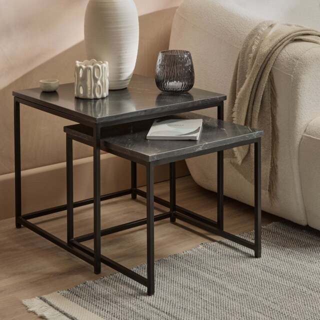 Nara Black Marble Square Nest of Tables - Black Frame - image 1