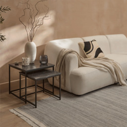 Nara Black Marble Square Nest of Tables - Black Frame - thumbnail 2