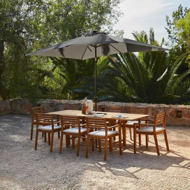 Aspen 8 Seater Wooden Extendable Garden Dining Set with Cushions - Grey Parasol - image 1