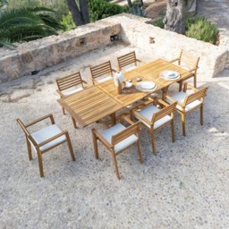 Aspen 8 Seater Wooden Extendable Garden Dining Set with Cushions - Grey Parasol - thumbnail 3