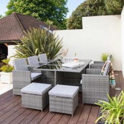 Cube 10 Seater Rattan Garden Dining Set with Grey Parasol - Grey Weave - thumbnail 3