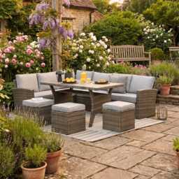 Aston 9 Seater Rattan Corner Sofa Set with Polywood Top - Grey - thumbnail 4