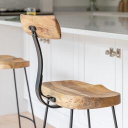 Aiden Natural Mango Wood Bar Stools - Set of 2 - Black Iron Legs - thumbnail 5