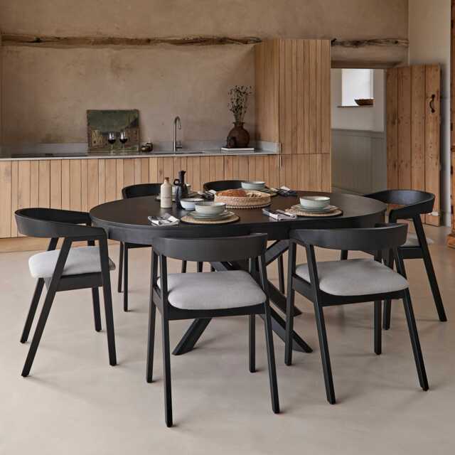 Amelia Black Oak Oval Extending Dining Table Set - 6 Seater - Ella Black Oak Carver Chairs - Fawn Linen - image 1