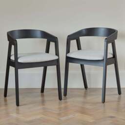 Amelia Black Oak Oval Extending Dining Table Set - 6 Seater - Ella Black Oak Carver Chairs - Fawn Linen - thumbnail 5