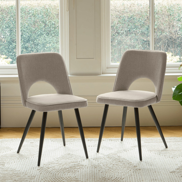 Dolly Soft Beige Dining Chairs - Set of 2 - Black Metal Legs - image 1