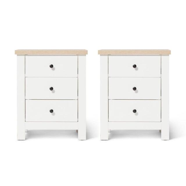 Bampton 3 Drawer Bedside Table - Set of 2 - Alabaster White - image 1