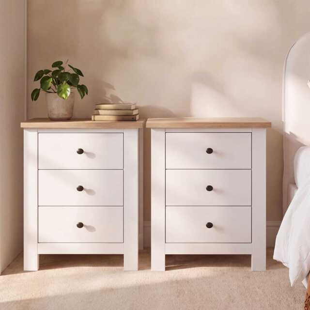 Bampton 3 Drawer Bedside Table - Set of 2 - Alabaster White - image 1