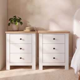 Bampton 3 Drawer Bedside Table - Set of 2 - Alabaster White