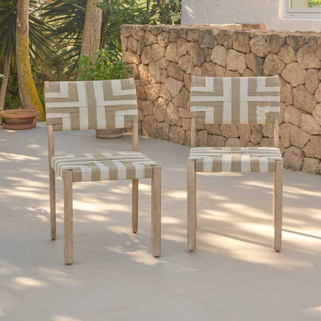 Saffron Brushed Light Acacia Garden Chair - Set of 2 - Beige/Natural Rope - image 1