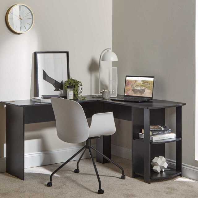 Essie L-Shaped Black Desk with Logan Office Chair - image 1