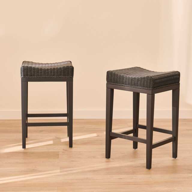 Reid Slate Grey Backless Bar Stools- Set of 2 - Mindi Wood Legs - image 1