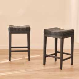 Reid Slate Grey Backless Bar Stools- Set of 2 - Mindi Wood Legs
